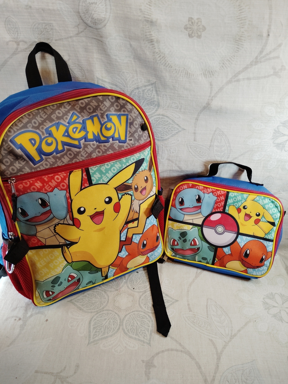 Pokemon Kids Backpack and Lunchbox Set - Yellow, Blue, Red